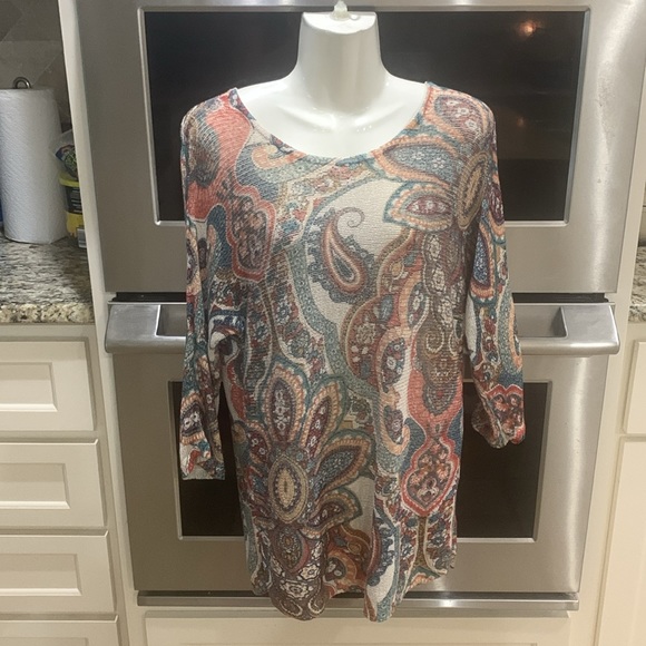 Chico’s size 1 ( large/medium) see measurements colorful light weight sweater. - Picture 3 of 12